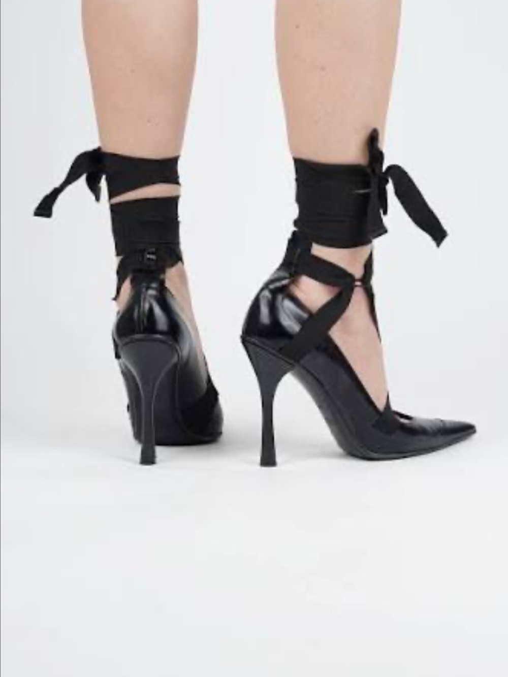 GUCCI Black Lace-Up Stiletto Pumps - Women's High Heel Shoes